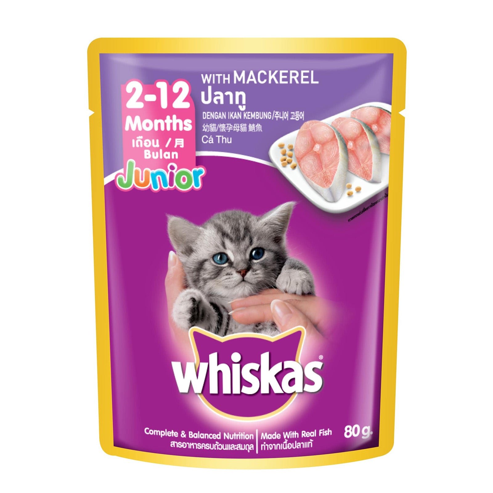 012263-U-1-1 Whiskas Pouch Real Fish Kitten Mackerel 80g - Image 1