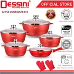 DESSINI ITALY Granite Aluminium Non Stick Casserole Pot Bowl Deep Fry Pan Cookware Tool (12 Pcs)