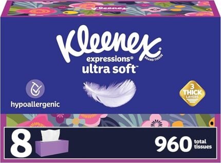Click to see full view Kleenex Expressions Ultra Soft Facial Tissues, 8 Flat Boxes, 120 Tissues per Box, 3-Ply, Packaging May Vary
